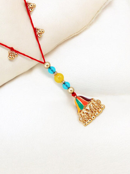 Lucky Jewellery Designer Gold Plated Multi Color Meenakari Rakhi - Rakshabandhan Rakhee with Tasseled Lumba Bracelet for Brother/Bhaiya/Bhai/Bhabhi - Pack of 2 (240-CHCR1-1146-MT-2)