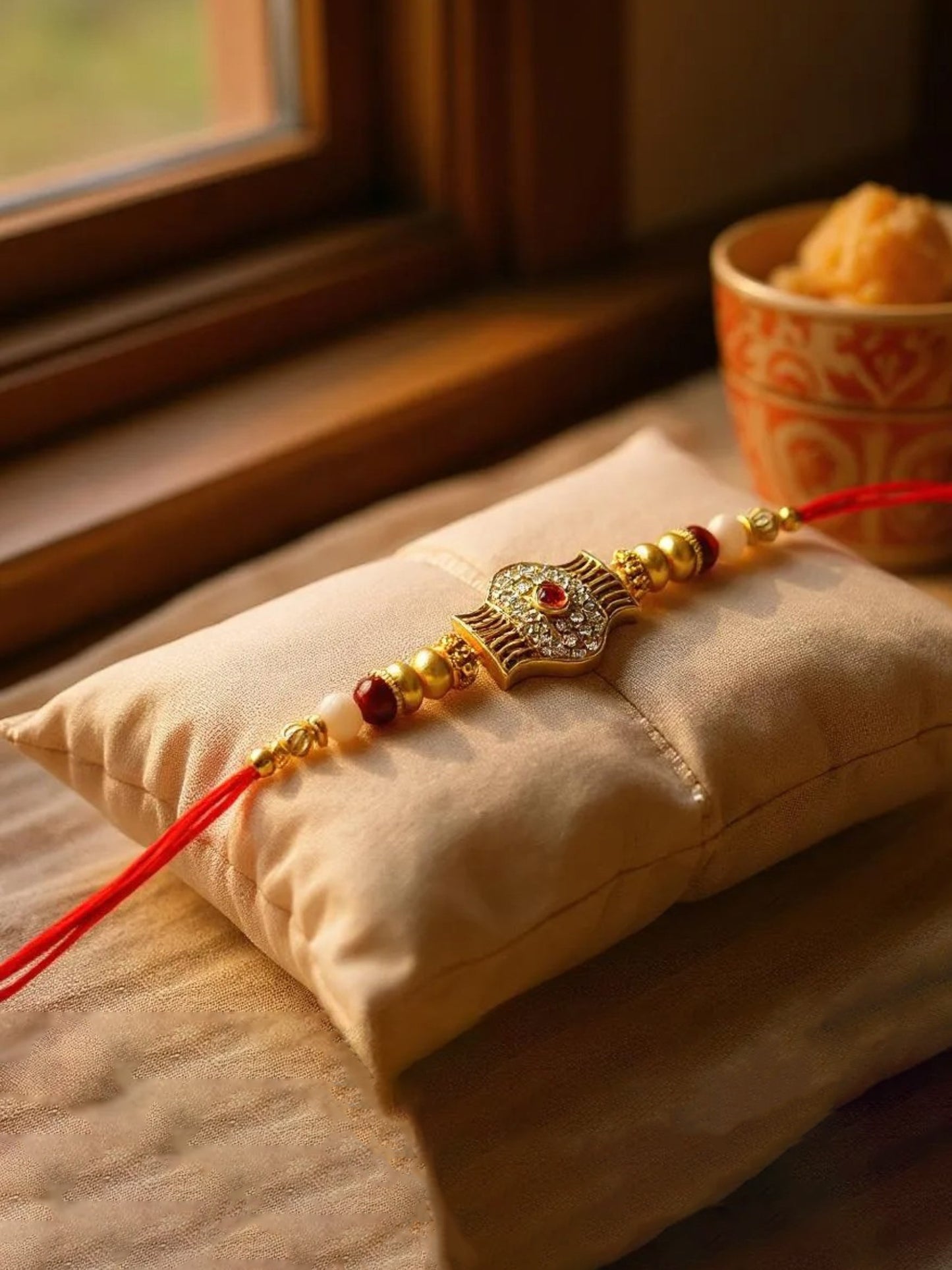 Gold Plated Meenakari Rakhi - Rakshabandhan Beads Rakhee for Brother/Bhaiya/Bhai/Bhabhi Pack of 1