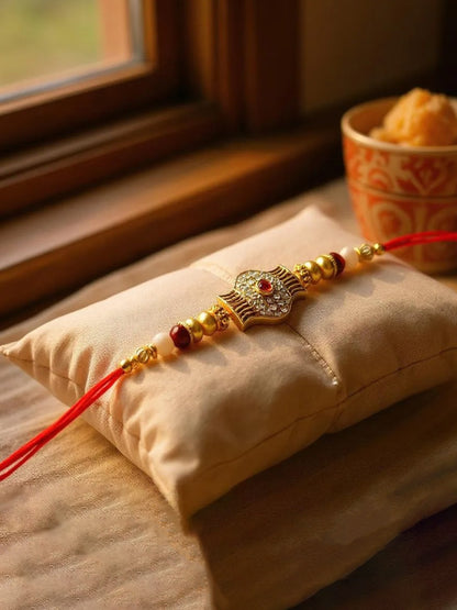 Gold Plated Meenakari Rakhi - Rakshabandhan Beads Rakhee for Brother/Bhaiya/Bhai/Bhabhi Pack of 1