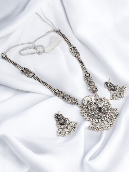 Oxidised Silver Lord Ganesha Temple Jewellery Necklace Set with Earrings