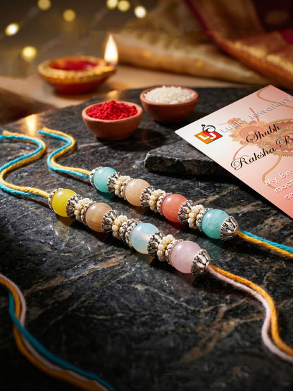 Set of 2 Multicolor Beaded Rakhi for Brother with Roli Chawal & Card (96-JPR1-1993-MT-S-2-2026)