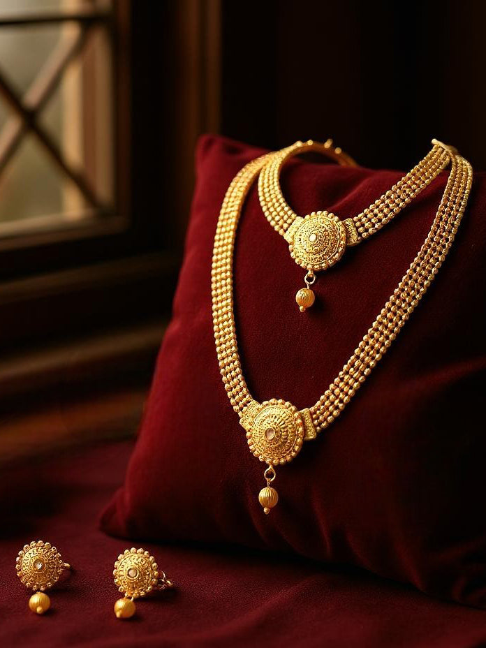 Gold Plated Necklace Set with Earrings Traditional Necklace Jewellery