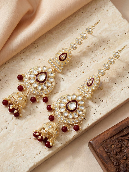 Bridal Kundan Maroon Heavy Choker Jewellery Set with Hathphool & Nath (2640-IZK-551-M)