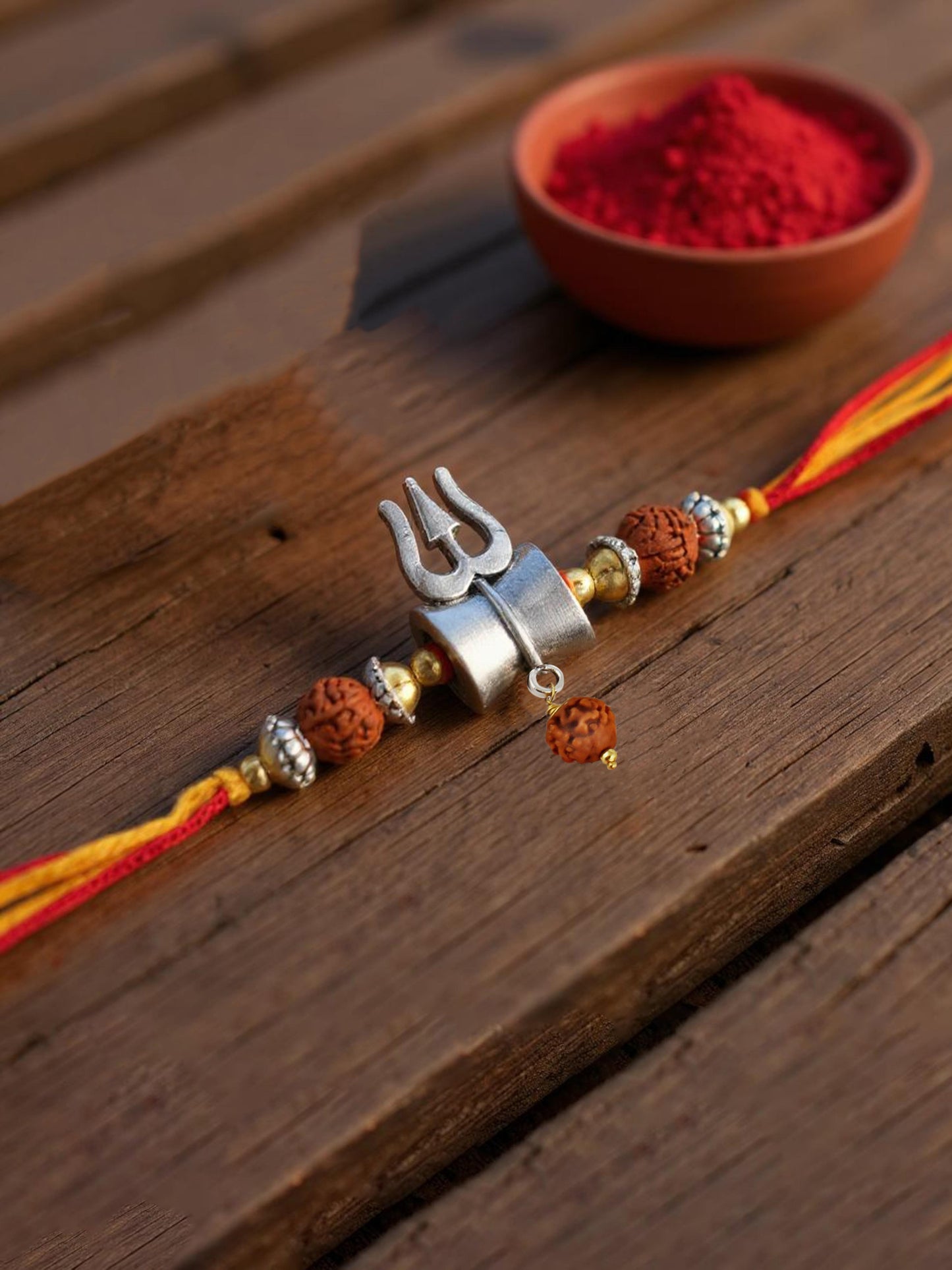 Lucky Jewellery Designer Oxidised Silver Religious Shiva Rakhi - Rakshabandhan Immitation Rudraksh Rakhee Bracelet for Brother/Bhaiya/Bhai/Bhabhi - Pack of 1 (78-JPR1-1972-S-1)