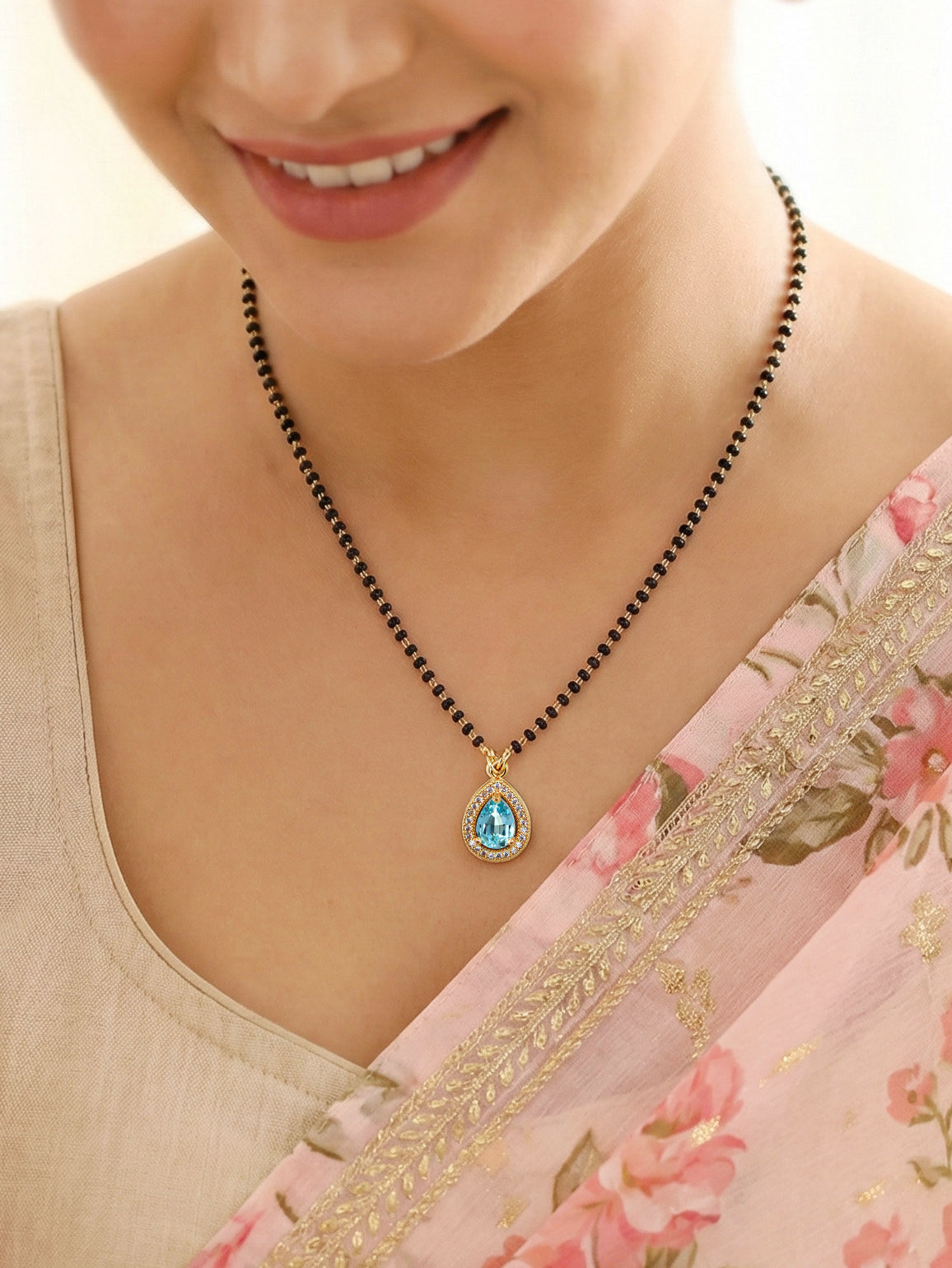 Lucky Jewellery Blue Stone AD Mangalsutra for Women (113-CHMS-1279-F)