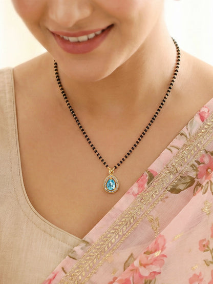 Lucky Jewellery Blue Stone AD Mangalsutra for Women (113-CHMS-1279-F)