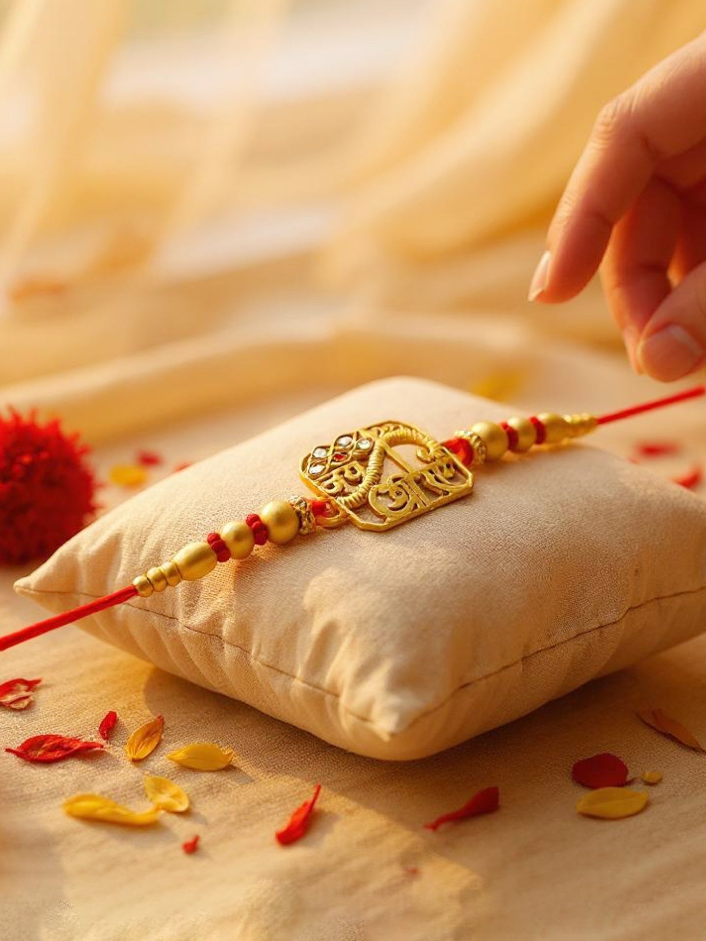 Gold Plated Religious Rakhi - Rakshabandhan Jai Shri Ram Design Rakhee for Bhaiya/Bhabhi - Pack of 1