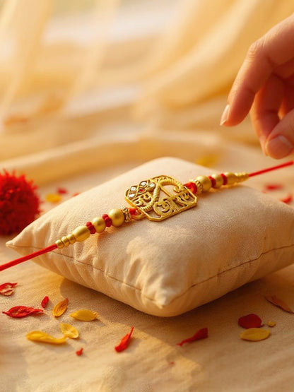 Gold Plated Religious Rakhi - Rakshabandhan Jai Shri Ram Design Rakhee for Bhaiya/Bhabhi - Pack of 1