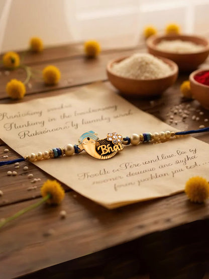 Gold Plated Meenakari Religious Rakshabandhan Ganpati Design Rakhi for Bhaiya/Bhabhi Pack of 1