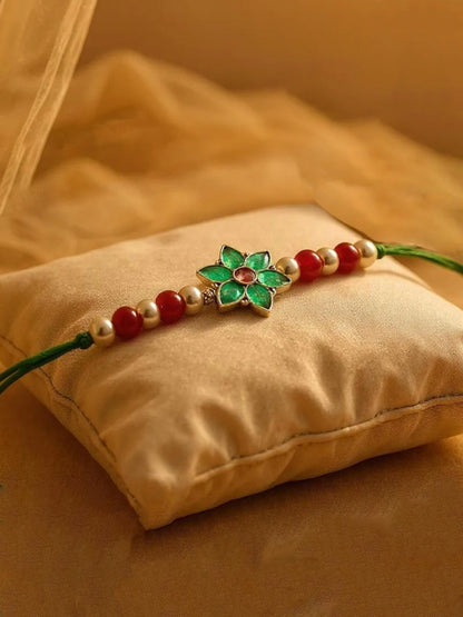 Lucky Jewellery Designer Meena Floral Rakhi - Rakshabandhan Pearl Rakhee Bracelet for Brother/Bhaiya/Bhai/Bhabhi - Pack of 2 (102-JPR1-1970-S-2)