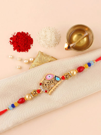 Divine Krishna Bansuri Beaded Rakhi For Brother | Spiritual Set With Roli Chawal & Card (72-S5R1-AR3009)