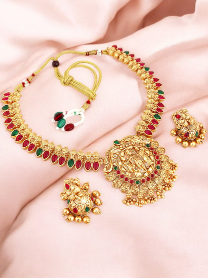 Traditional Temple Jewellery Lord Ram Darbar Necklace with Jhumki Earrings