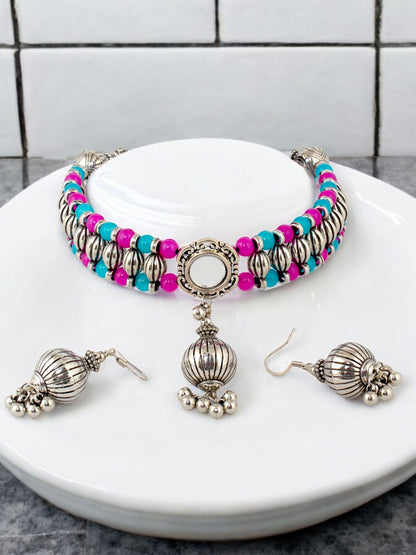 Navratri, Dandiya Garba Festival Jewellery Beads Choker Necklace with Earring