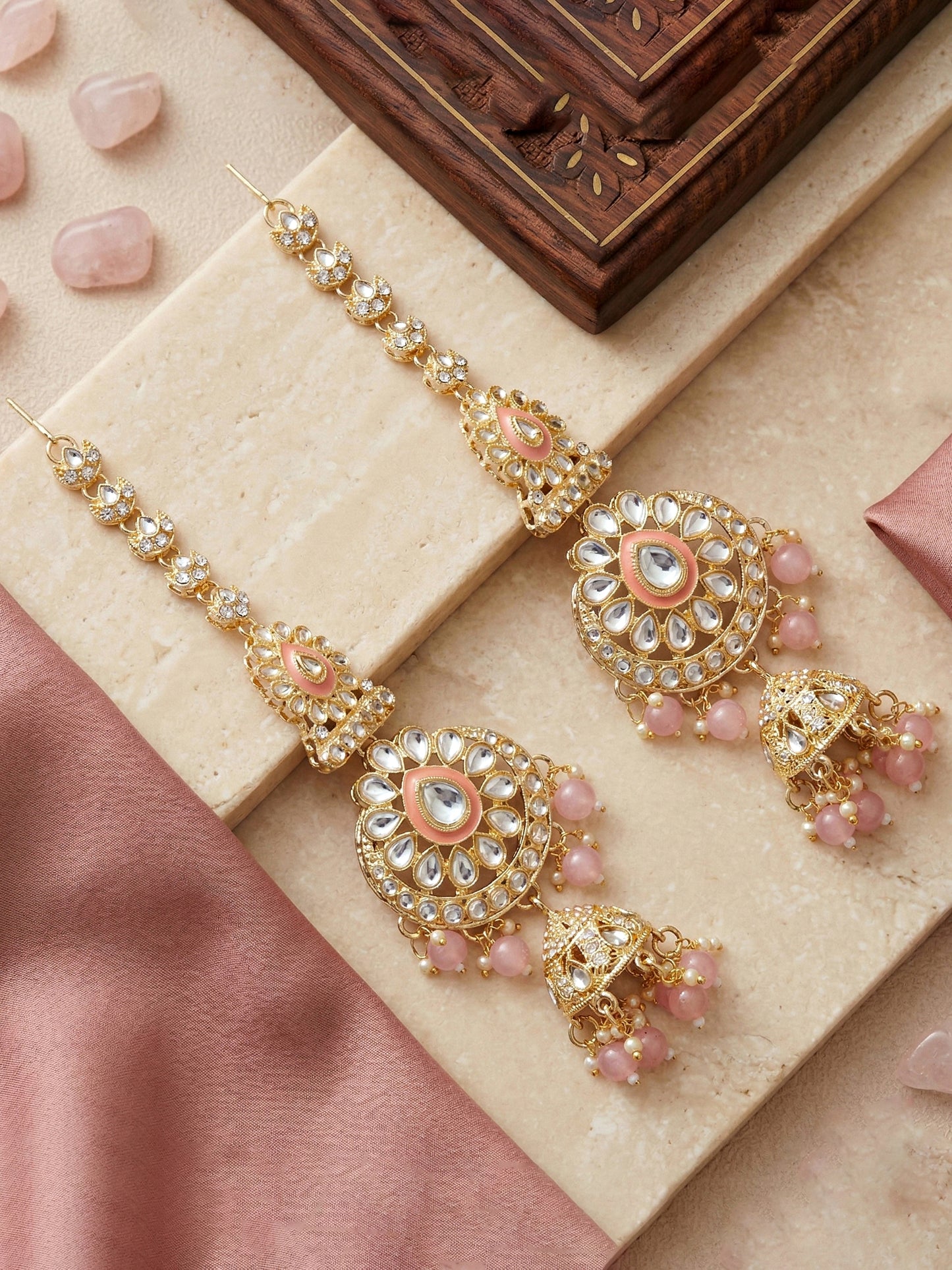 Bridal Kundan Pink Heavy Choker Jewellery Set with Hathphool & Nath (2640-IZK-551-PK)