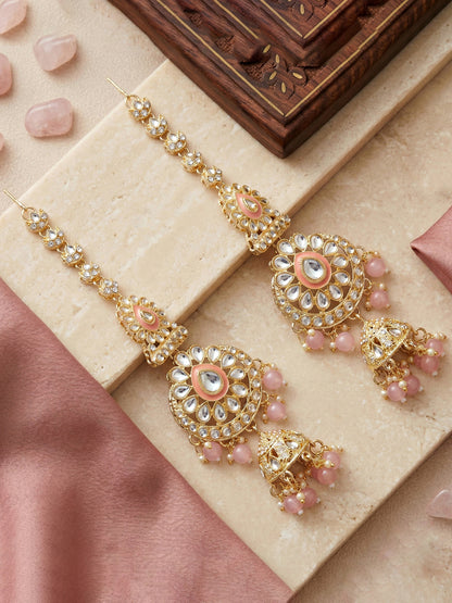 Bridal Kundan Pink Heavy Choker Jewellery Set with Hathphool & Nath (2640-IZK-551-PK)