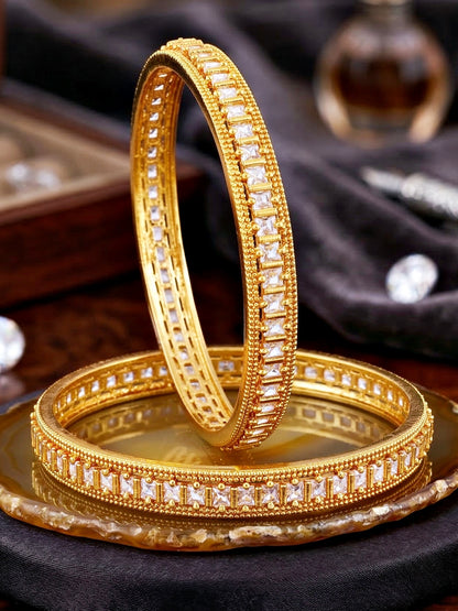 Gold-Plated Temple White AD Stone Bangle (891-C1BG-2211-2)