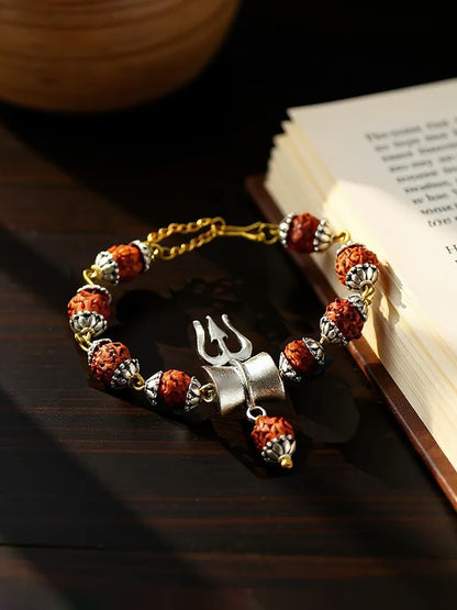 Lucky Jewellery Designer Oxidised Silver Religious Rakhi - Rakshabandhan Immitation Rudraksh Shiva Rakhee with Lumba Bracelet for Brother/Bhaiya/Bhai/Bhabhi - Pack of 4 (220-CHR1-196372-4)