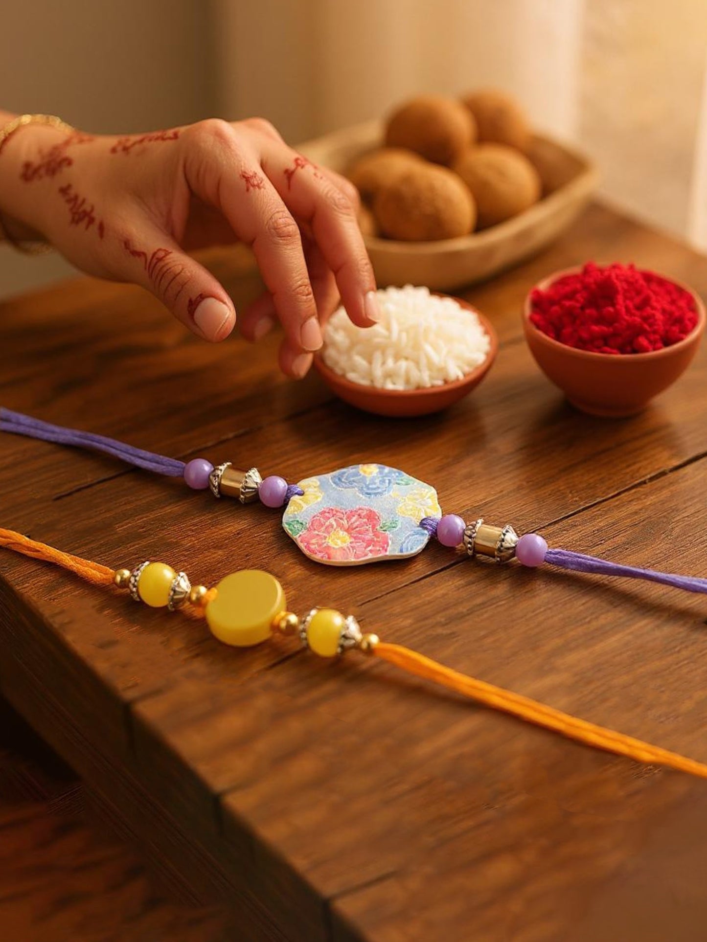 Lucky Jewellery Designer Plastic Floral Rakhi - Rakshabandhan Multi Color Rakhee Bracelet for Brother/Bhaiya/Bhai/Bhabhi - Pack of 2 (155-CHR1-1207-2)