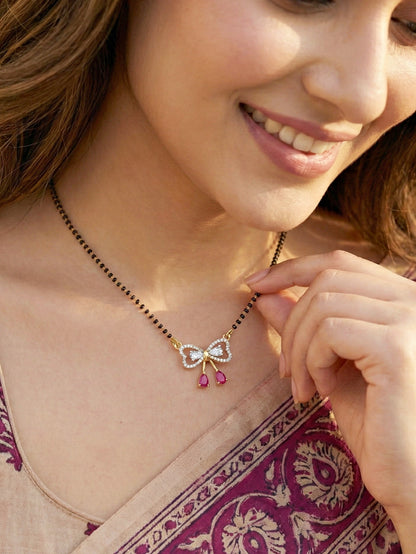 Lucky Jewellery AD Bow Mangalsutra for Women (315-S8MS-2192-R)