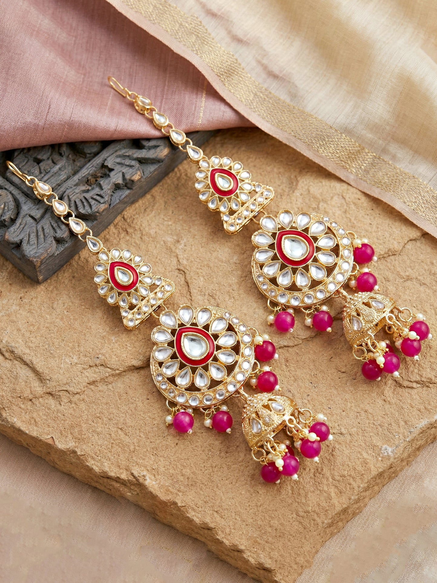 Bridal Kundan Red Heavy Choker Jewellery Set with Hathphool & Nath (2640-IZK-551-R)