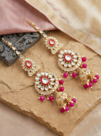 Bridal Kundan Red Heavy Choker Jewellery Set with Hathphool & Nath (2640-IZK-551-R)