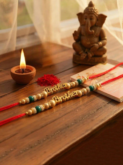 Lucky Jewellery Designer Rakhi - Rakshabandhan Pearl Rakhee Bracelet for Brother/Bhaiya/Bhai/Bhabhi Pack of 4 (102-CHR1-1964-4)