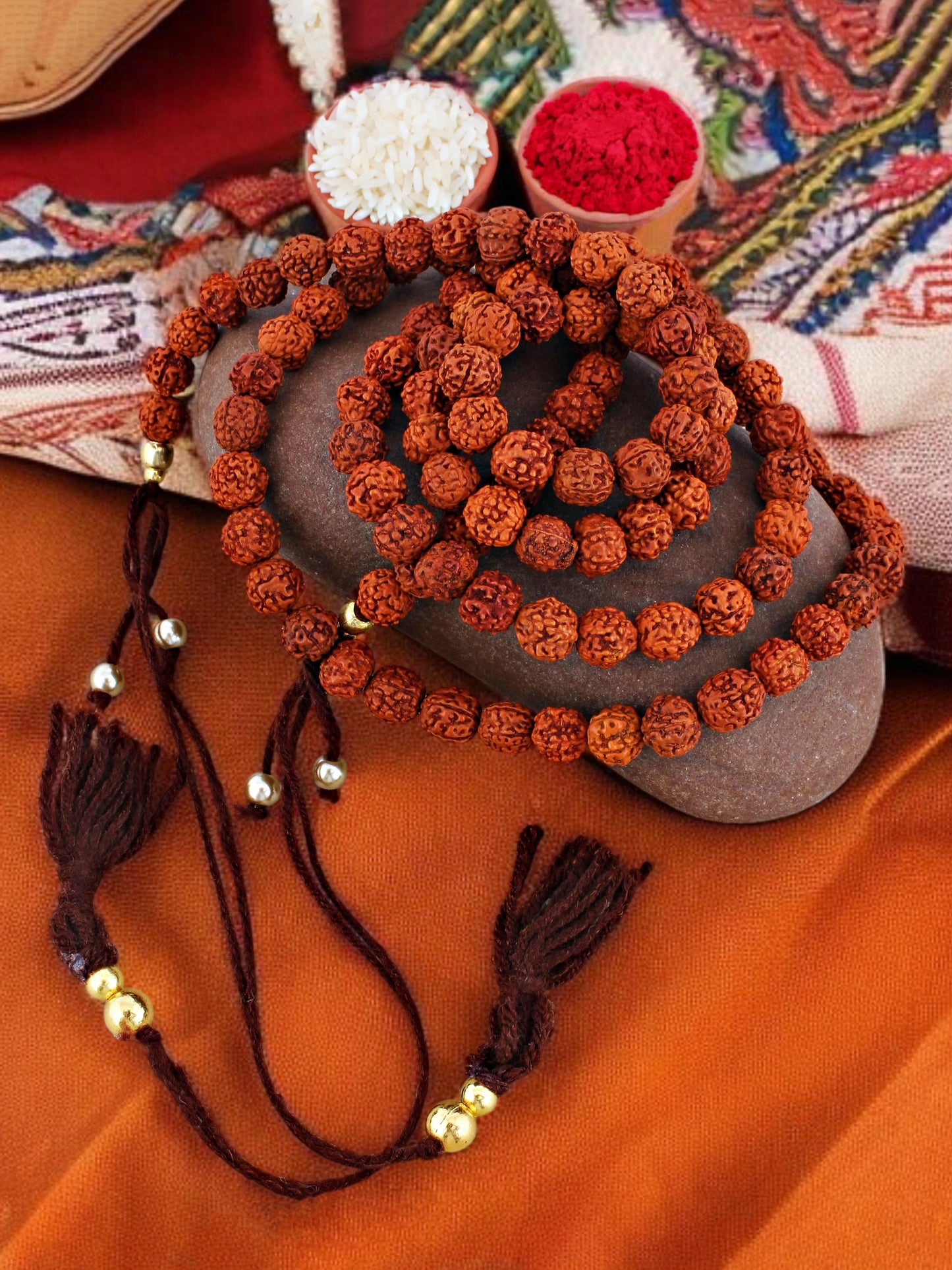 Lucky Jewellery Designer Religious Rakhi - Rakshabandhan Multi Layered 108 Beads Immitation Rudraksh Rakhee Lumba Bracelet for Brother Bhaiya Bhai Bhabhi - Pack of 1 (528-RRR1-1989-1)