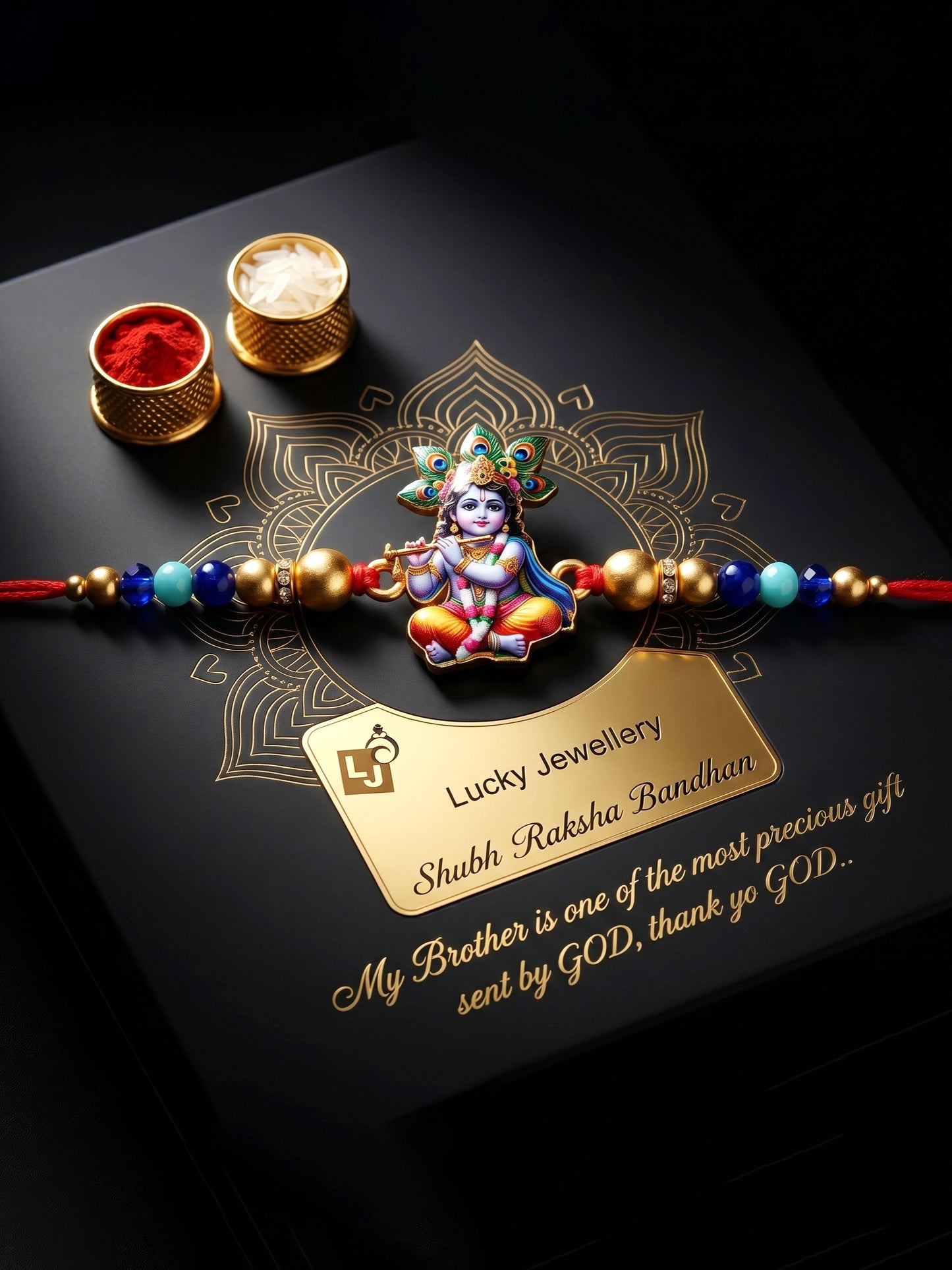 Spiritual Little Krishna Beaded Rakhi Set For Raksha Bandhan (84-S5R1-JCP0323)