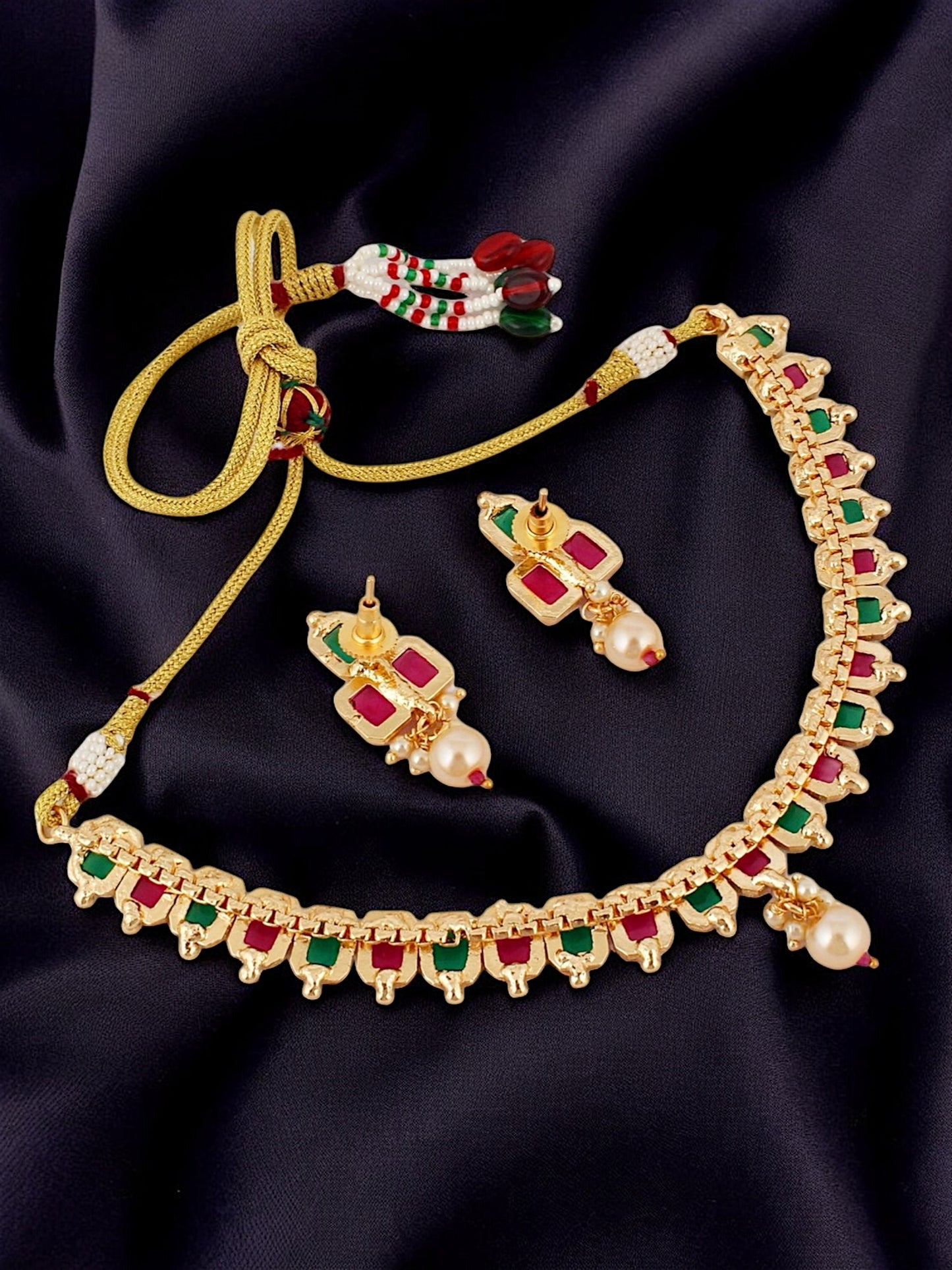 Gold Plated Choker Necklace Set with Earrings for Women & Girls