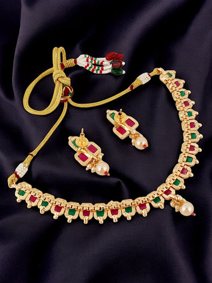 Gold Plated Choker Necklace Set with Earrings for Women & Girls