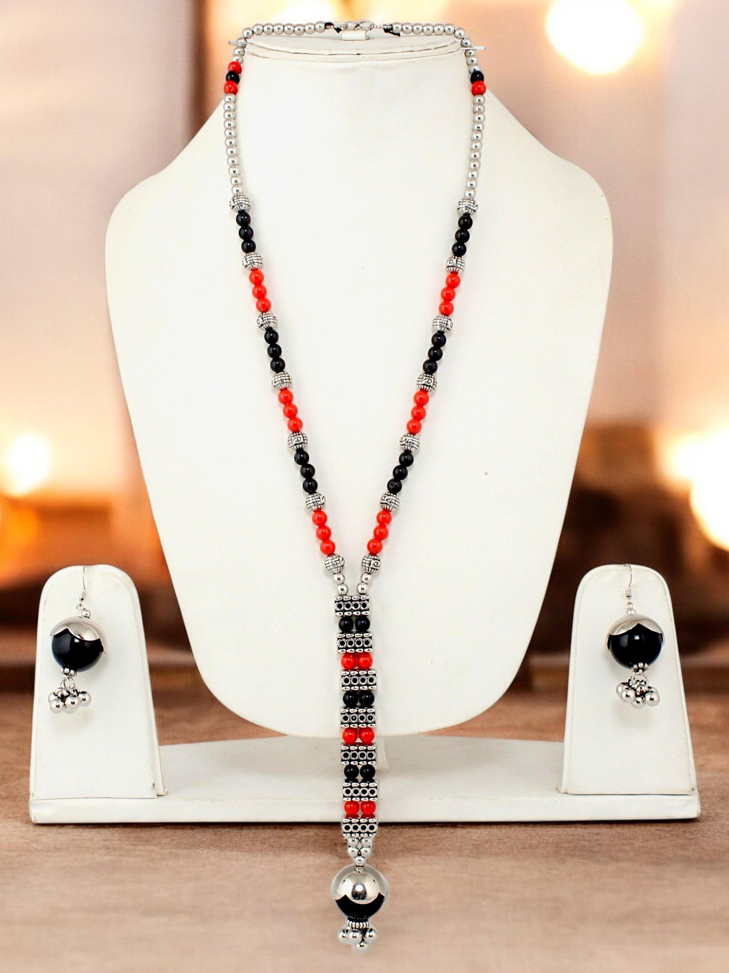 Navratri, Dandiya & Garba Festival Jewellery Beads Long Necklace with Earring