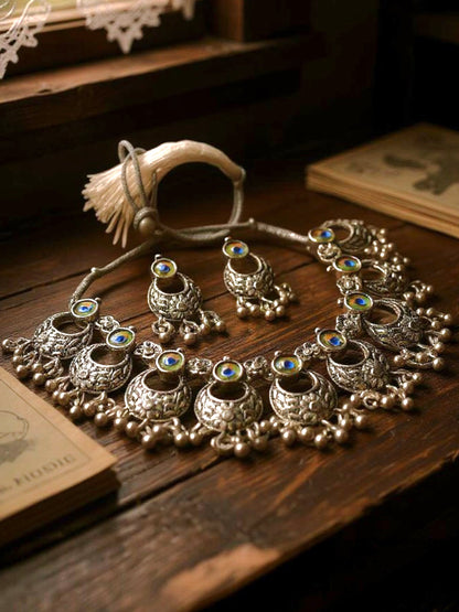 Oxidised Silver Plating Navratri Festival Jewellery Choker Necklace Set