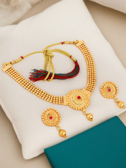 Gold Plated Double Layer Necklace Set with Earrings Traditional Jewellery