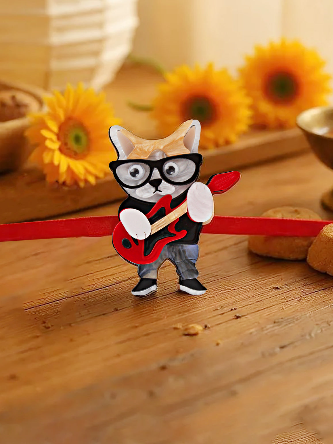 Lucky Jewellery Trendy Fashion Plastic Guitar Cat With Glasses Kids Rakhi - Rakshabandhan Rakhee Bracelet for Kids Brother Bhaiya Bhai Bhabhi - Pack of 1 (440-CHR1-1192-1)