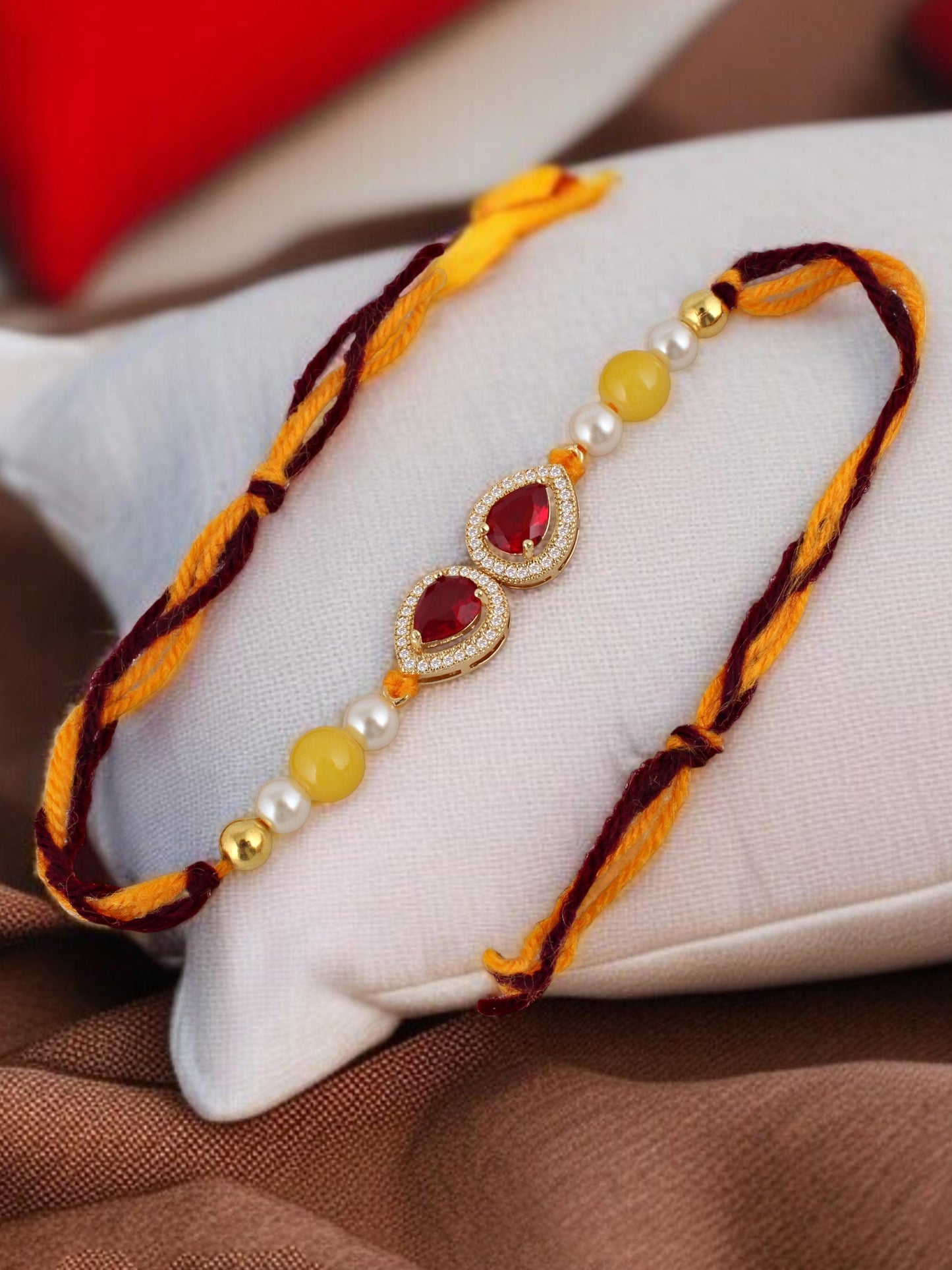 Lucky Jewellery Designer Maroon Color Stone Rakhi - Rakshabandhan Pearl Rakhee Bracelet for Brother/Bhaiya/Bhai/Bhabhi - Pack of 1 (176-CHR1-1279-M-1)