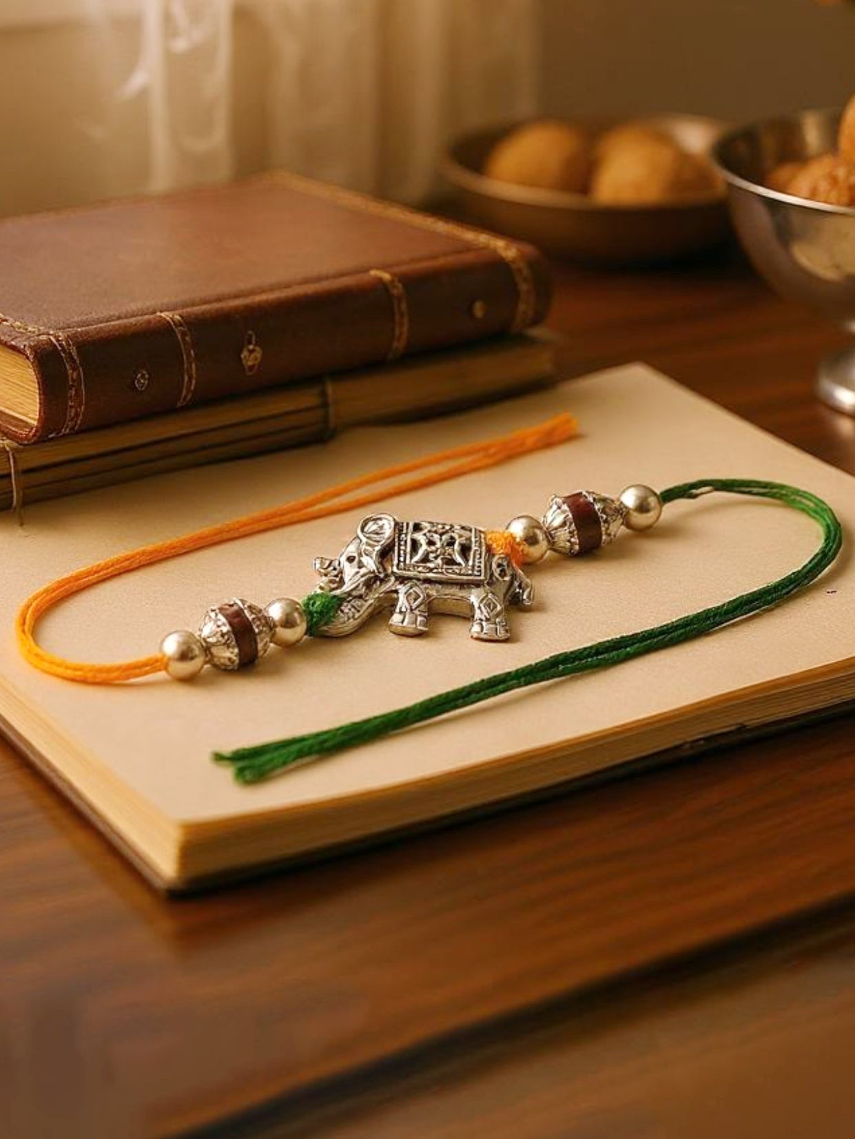Lucky Jewellery Designer Oxidised Silver Elephant Design Rakhi - Rakshabandhan Rakhee Bracelet for Brother/Bhaiya/Bhai/Bhabhi - Pack of 2 (78-JPR1-1961-S-2)