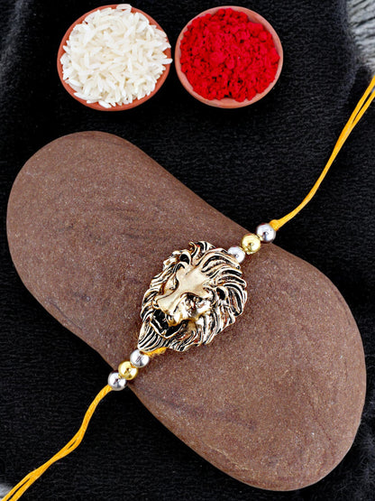 Lucky Jewellery Designer Oxidised Gold Rakhi - Rakshabandhan Lion Design Rakhee Bracelet for Brother/Bhaiya/Bhai/Bhabhi - Pack of 1 (140-CHR1-1175-1)