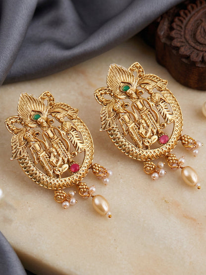 Lucky Jewellery 18K Gold-Plated Ram Parivar Ruby & Green Color Necklace Set (660-G2SR-195-RG)