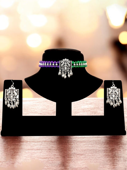 Navratri, Dandiya Garba Festival Jewellery Beads Choker Necklace with Earring