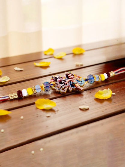 Gold Plated Little Krishna Kids Rakhi Rakshabandhan Religious Rakhee for Bhaiya/Bhabhi - Pack of 1