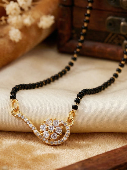 Lucky Jewellery AD Floral Gold Mangalsutra for Women (246-S8MS-2187)