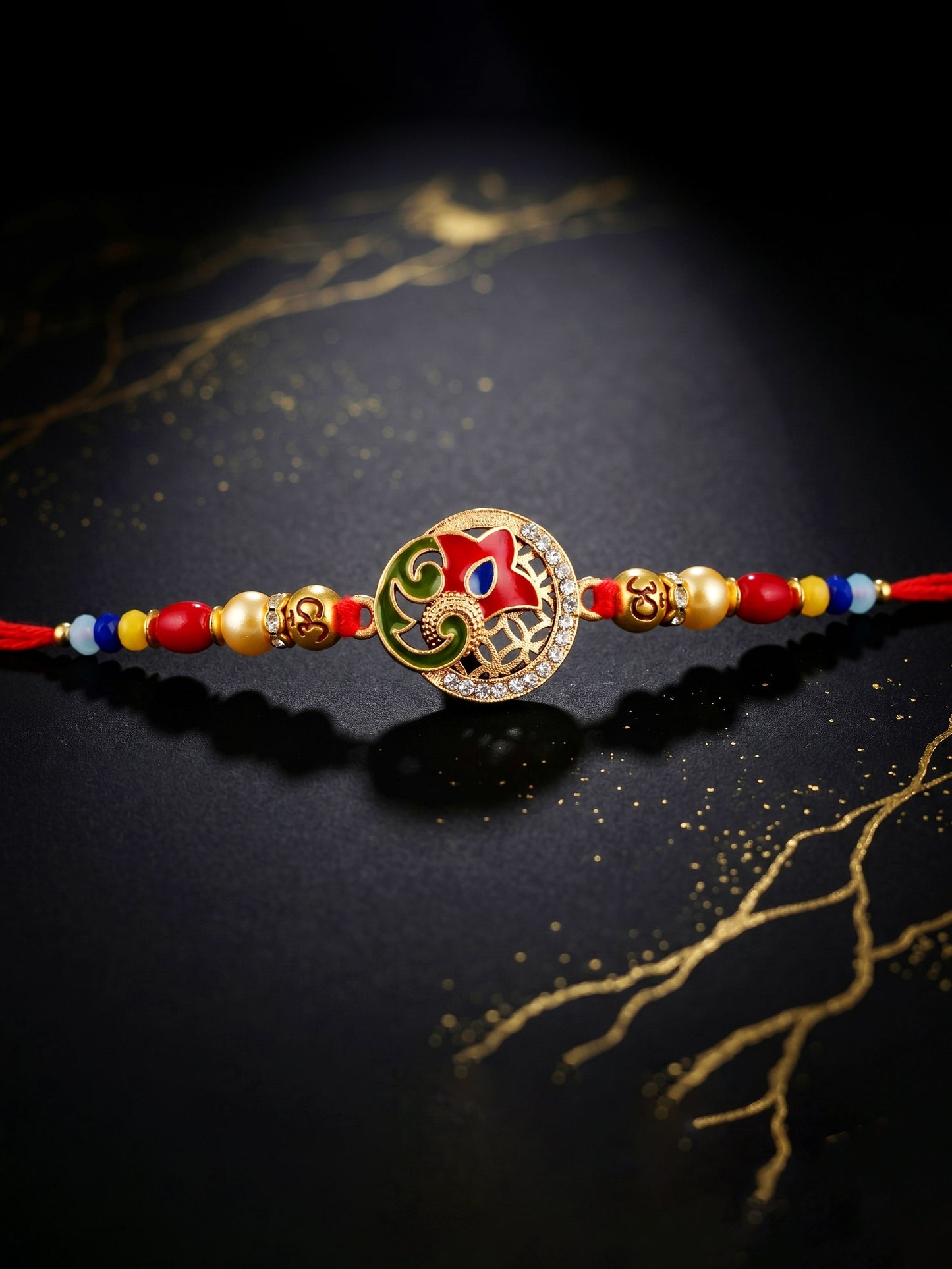 Designer Floral Enamel Multicolour Beaded Rakhi For Brother With Roli Chawal & Card (72-S5R1-AR2919)
