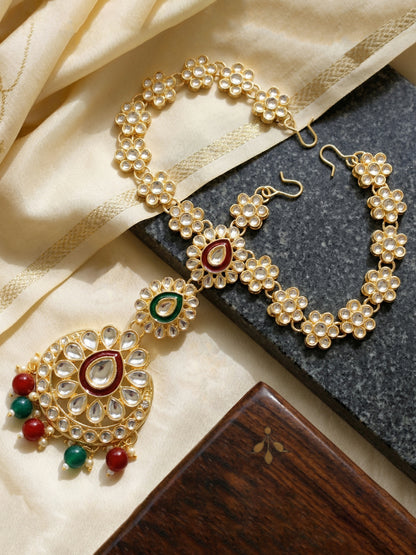 Bridal Kundan Multicolor Heavy Choker Jewellery Set with Hathphool & Nath (2640-IZK-551-MG)