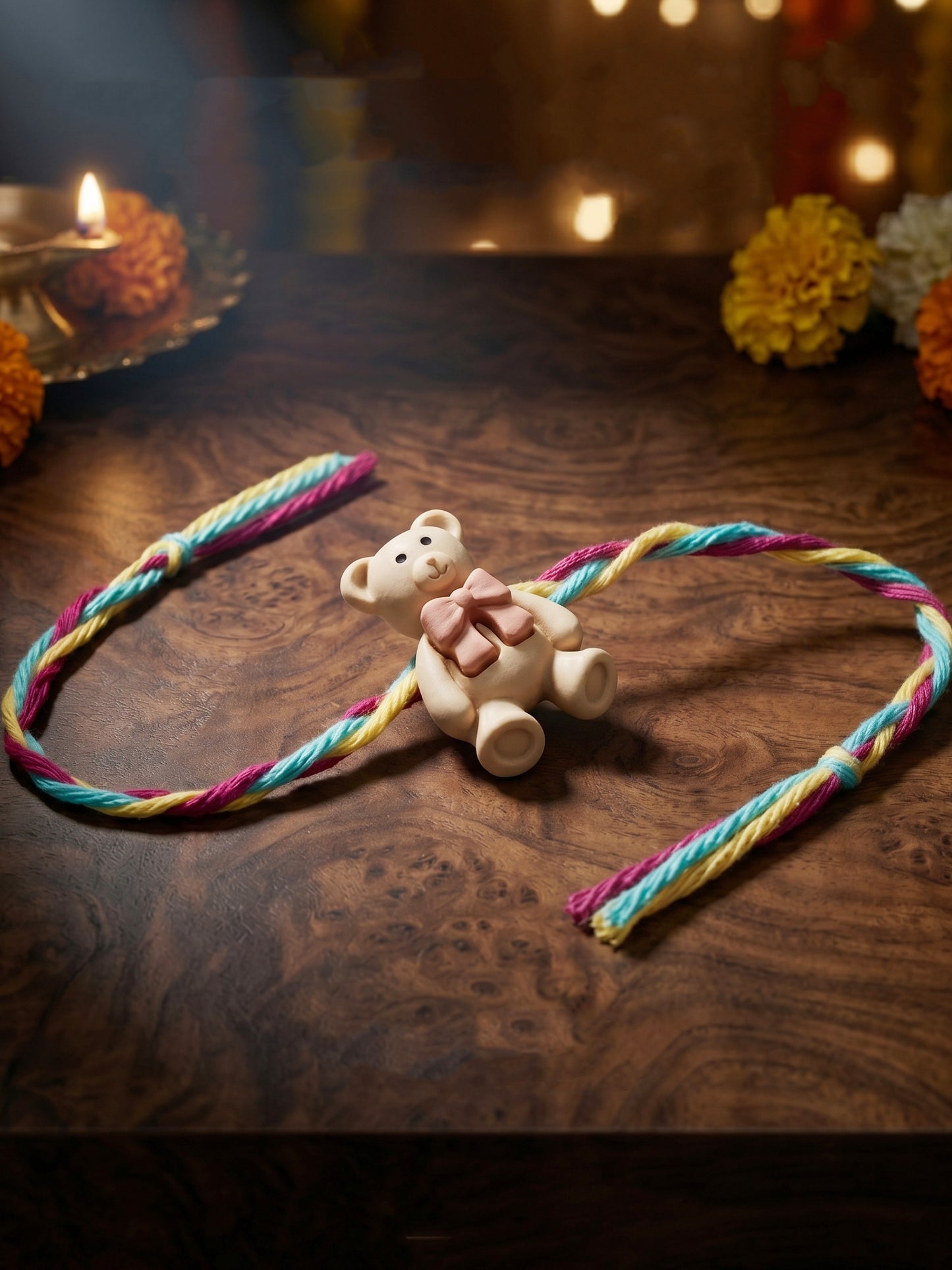 Set of 2 Cute Teddy Bear Kids Rakhi with Colorful Thread, Roli Chawal & Card (80-CHR1-1948-2-2026)