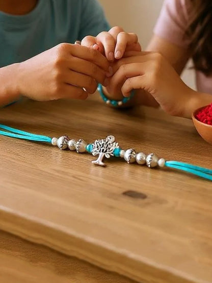 Lucky Jewellery Designer Oxidised Silver Rakhi - Rakshabandhan Tree Design Rakhee Bracelet for Brother Bhaiya Bhai Bhabhi - Pack of 2 (72-JPR1-1958-S-2)