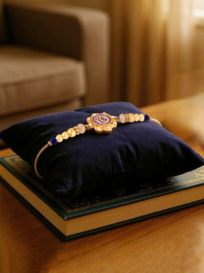 Gold Plated Meenakari Ik Onkar Religious Rakshabandhan Sardar/Sikh Rakhi for Bhaiya/Bhabhi Pack of 1