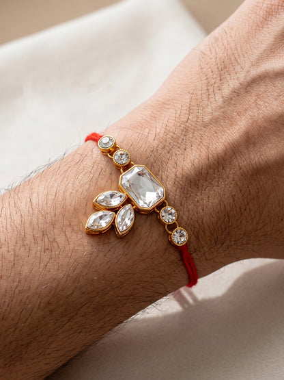 LUCKY JEWELLERY Traditional Rakhi for Brother/Bhaiya – Gold Plated Red Thread Rakshabandhan Rakhie White Stones for Bhai/Bhabhi (Pack of 3) – Fancy Rakhee Bracelet Rakshasutra (159-L1R1-01-W-3-2026)