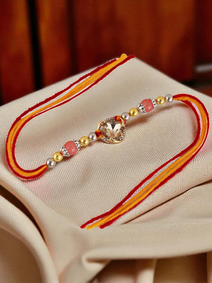 Lucky Jewellery Designer Gold Plated Gold Stone Rakhi - Rakshabandhan Rakhee Bracelet for Brother Bhaiya Bhai Bhabhi - Pack of 3 (300-CHR1-1002B-3)