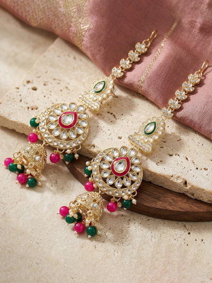 Bridal Kundan Red Green Multicolor Heavy Choker Jewellery Set with Hathphool & Nath (2640-IZK-551-RG)