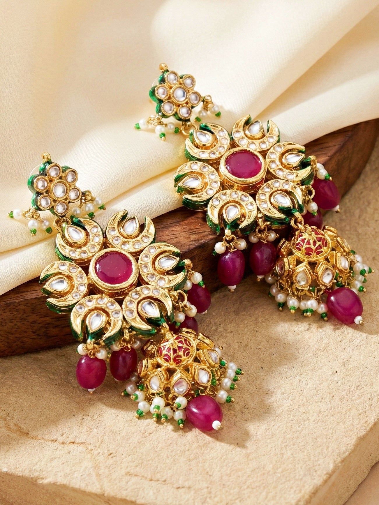 LUCKY JEWELLERY  18K Gold Plated Kundan Jhumka with Red Stone Back Meenakari Earrings for Girls & Women| Designer kundan Jhumkee Earring Set |Birthday Gift Earrings Valentine Anniversary